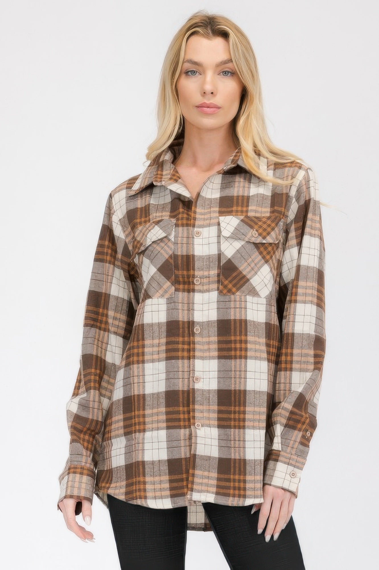 Womens Boyfriend Long Sleeve Checkered Flannel